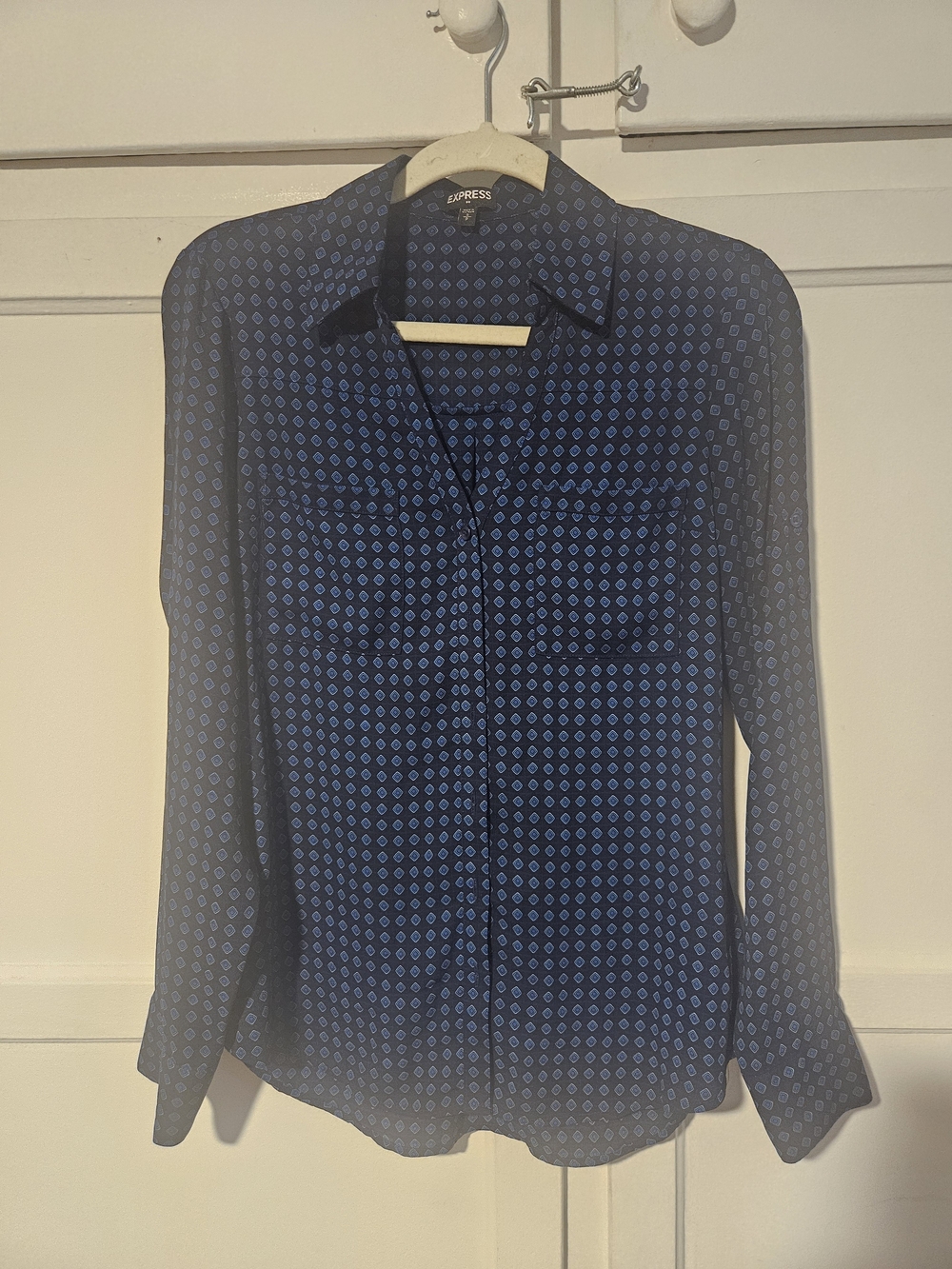 Express Navy Geometric Button-Up Blouse